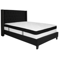 Flash Furniture HG-BMF-38-GG Riverdale Full Size Tufted Upholstered Platform Bed in Black Fabric with Memory Foam Mattress